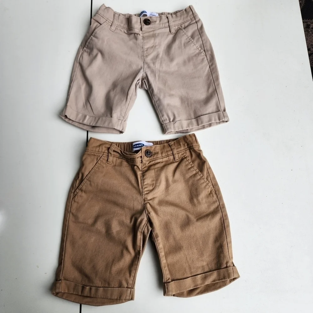 Lot Of 2 Old Navy Girls Bermuda Uniform Shorts Khaki Tan Beige Elastic Waist M 8
